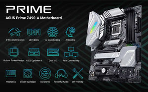 ASUS PRIME Z490-P LGA 1200 (Intel 10th Gen) Intel Z490 SATA 6Gb/s ATX Intel Motherboard (Dual M.2, DDR4 4600, 1Gb Ethernet, USB 3.2 Gen 2 USB Type-A, Thunderbolt 3 Support, Aura Sync RGB)