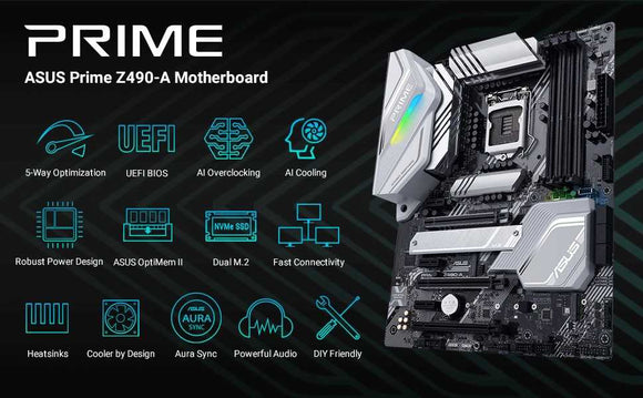 ASUS PRIME Z490-P LGA 1200 (Intel 10th Gen) Intel Z490 SATA 6Gb/s ATX Intel Motherboard (Dual M.2, DDR4 4600, 1Gb Ethernet, USB 3.2 Gen 2 USB Type-A, Thunderbolt 3 Support, Aura Sync RGB)